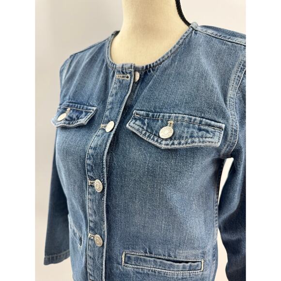 Madewell Denim Crop Jacket Band Collar Blue Jean Chambray Top XS NEW - Picture 4 of 11